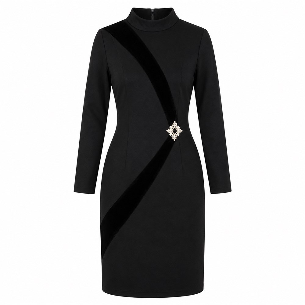 Bob Mackie Evening Black Velvet Accent Dress, Size 12 (Women)